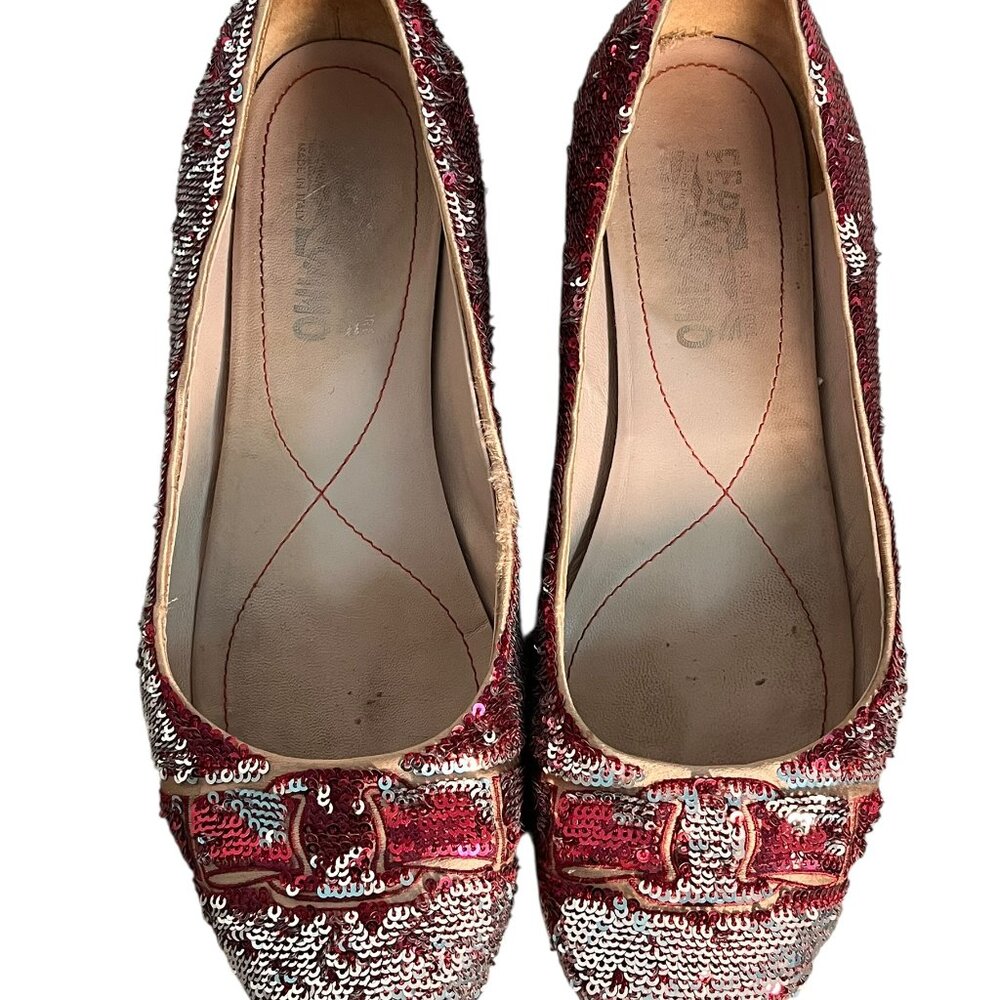 Ruby Silver Reversible Sequin Flats Salvatore Fer… - image 2